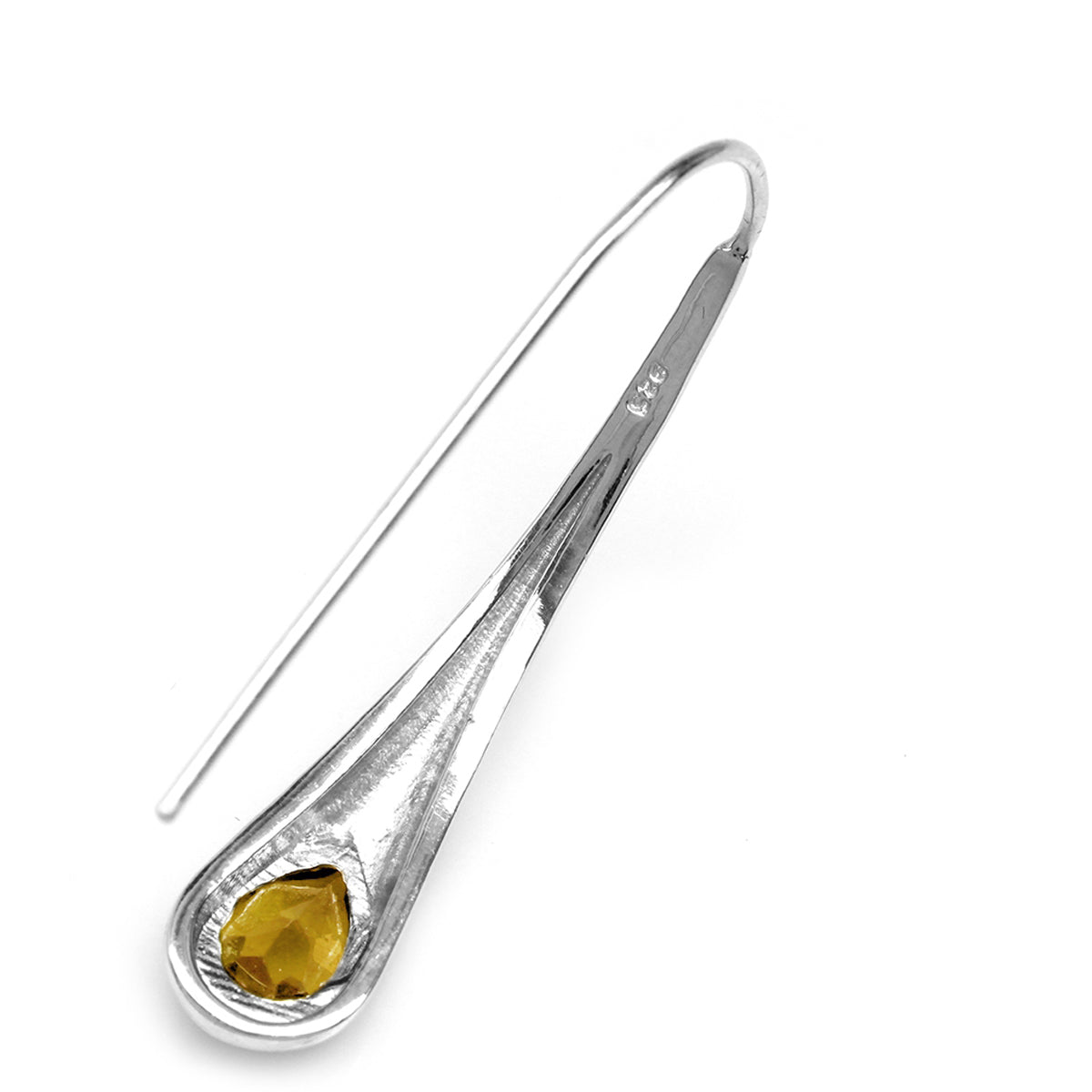 Natural Citrine White Gold Plated 925 Sterling Silver Modern Style Hook Earrings - Silvershake-store