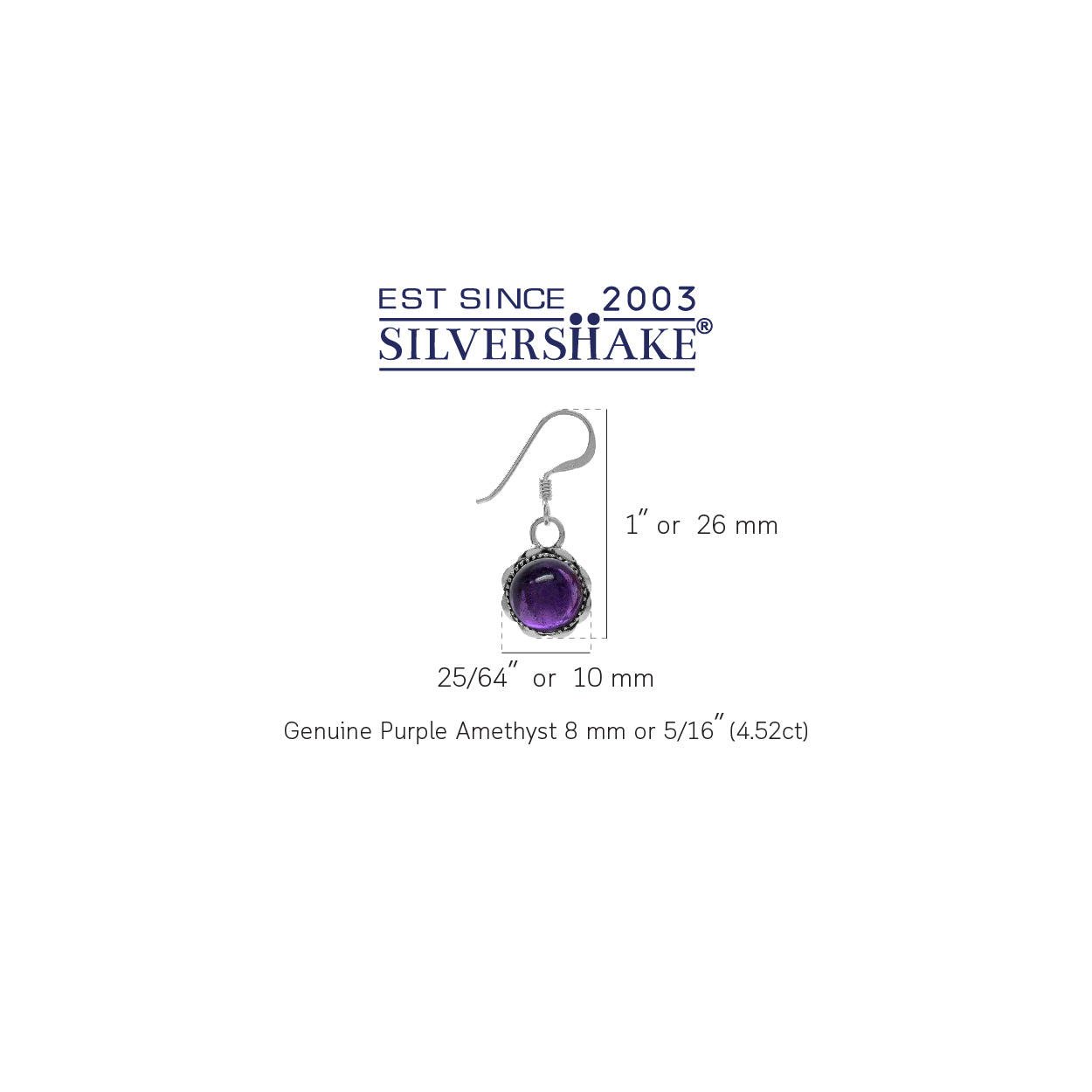 Cabochon Amethyst 925 Sterling Silver Filigree Dangle Hook Earrings - Silvershake-store