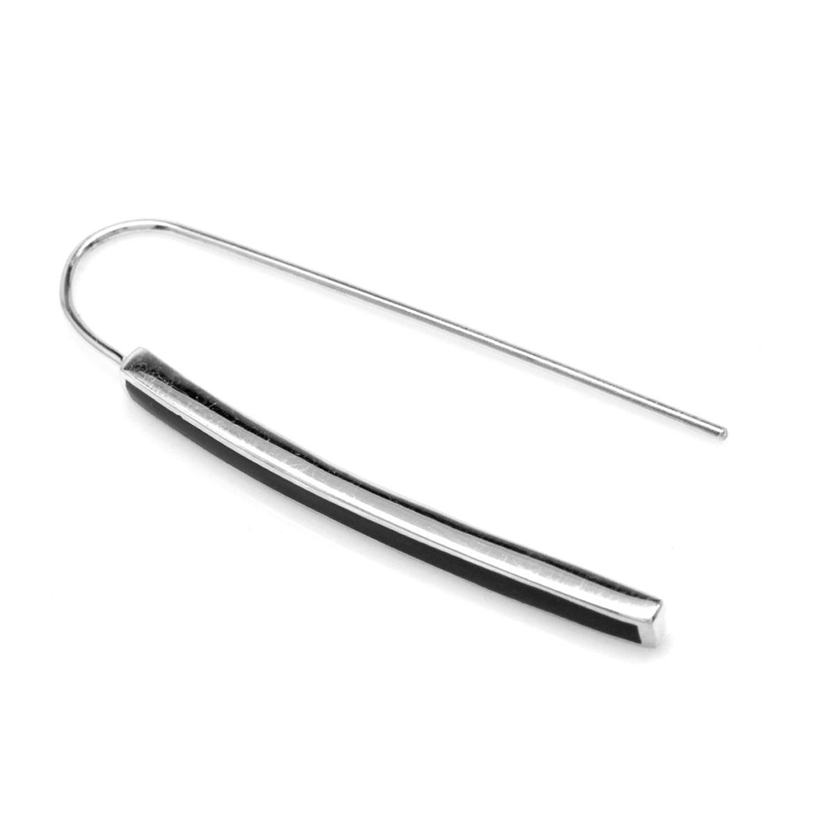 Long Created Black Onyx Inlay White Gold Plated 925 Sterling Silver Threader Earrings - Silvershake-store