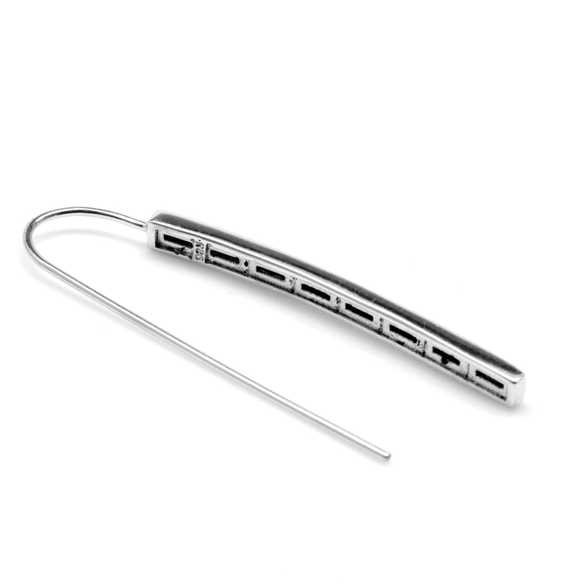 Long Created Black Onyx Inlay White Gold Plated 925 Sterling Silver Threader Earrings - Silvershake-store