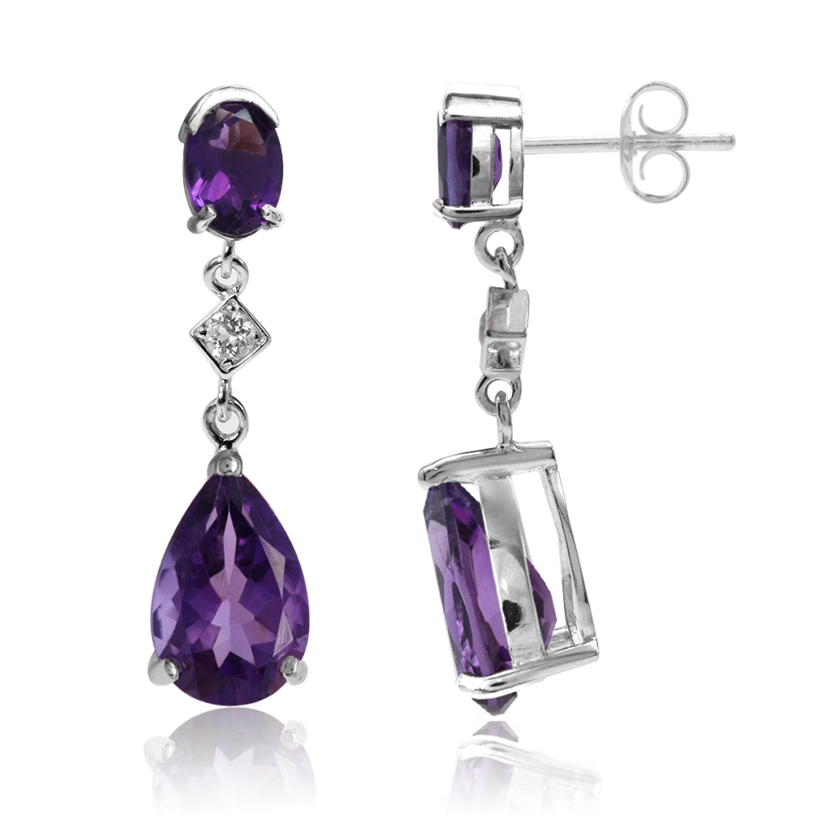 5.58ct. Natural African Amethyst and White Topaz 925 Sterling Silver Drop Dangle Stud Post Earrings - Silvershake-store