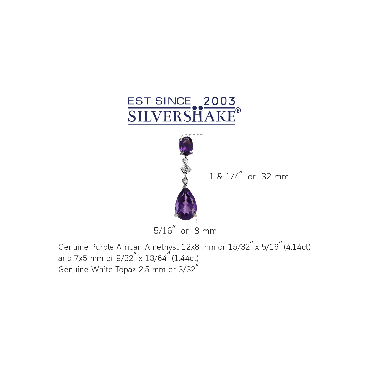 5.58ct. Natural African Amethyst and White Topaz 925 Sterling Silver Drop Dangle Stud Post Earrings - Silvershake-store
