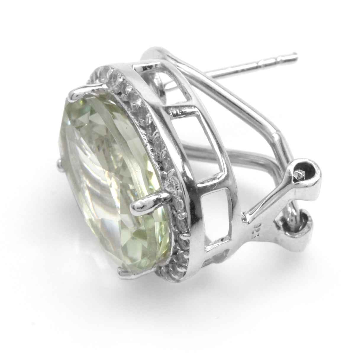 8.52ct. Classic Green Amethyst and Topaz White Gold Plated 925 Sterling Silver Omega Clip Post Earrings