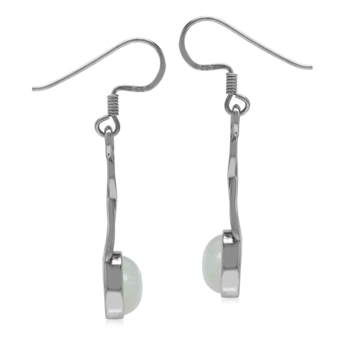 Natural Moonstone White Gold Plated 925 Sterling Silver Victorian Swirl Style Dangle Hook Earrings