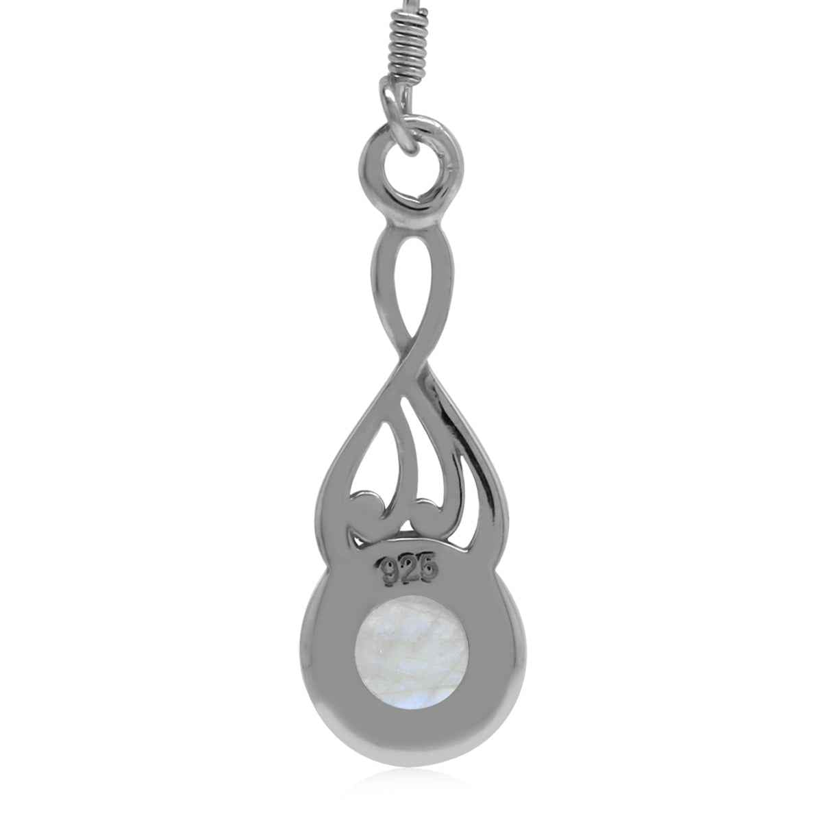 Natural Moonstone White Gold Plated 925 Sterling Silver Victorian Swirl Style Dangle Hook Earrings