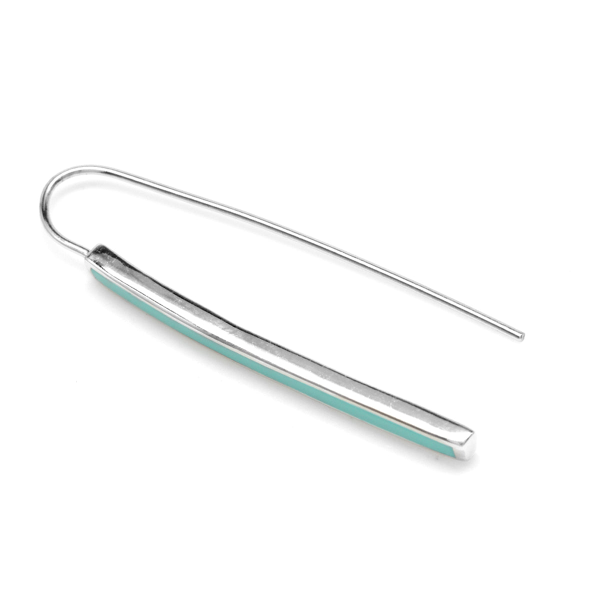 Long Created Green Turquoise Inlay White Gold Plated 925 Sterling Silver Threader Earrings - Silvershake-store