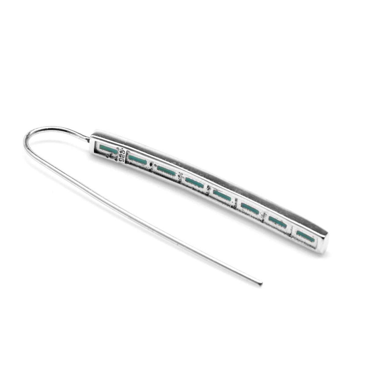 Long Created Green Turquoise Inlay White Gold Plated 925 Sterling Silver Threader Earrings - Silvershake-store