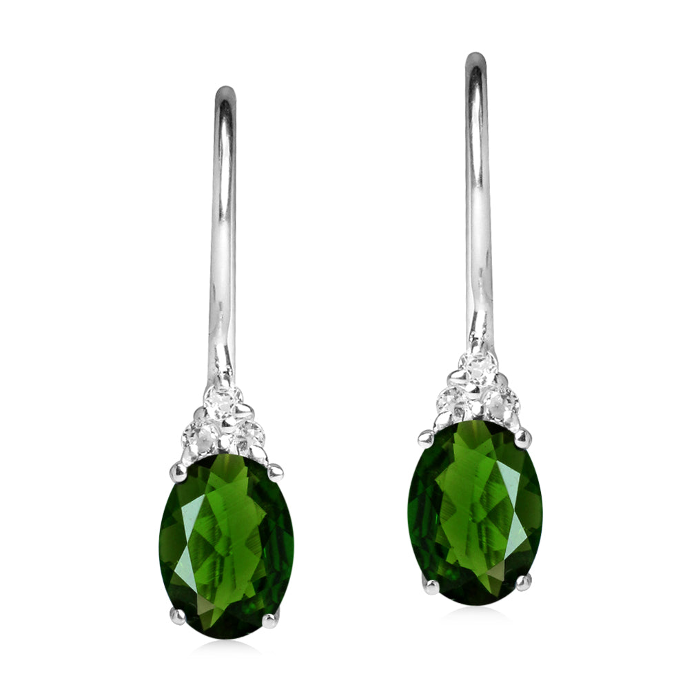 1.52ct. Green Chrome Diopside and White Topaz Gold Plated 925 Sterling Silver Hook Earrings - Silvershake-store