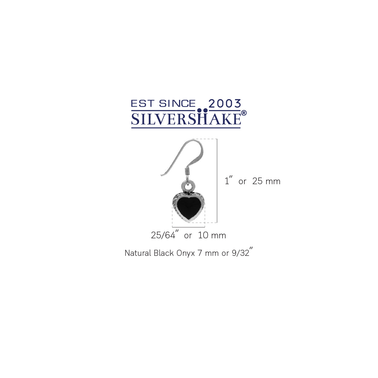 Heart Shape Created Black Onyx Inlay 925 Sterling Silver Dangle Hook Earrings - Silvershake-store