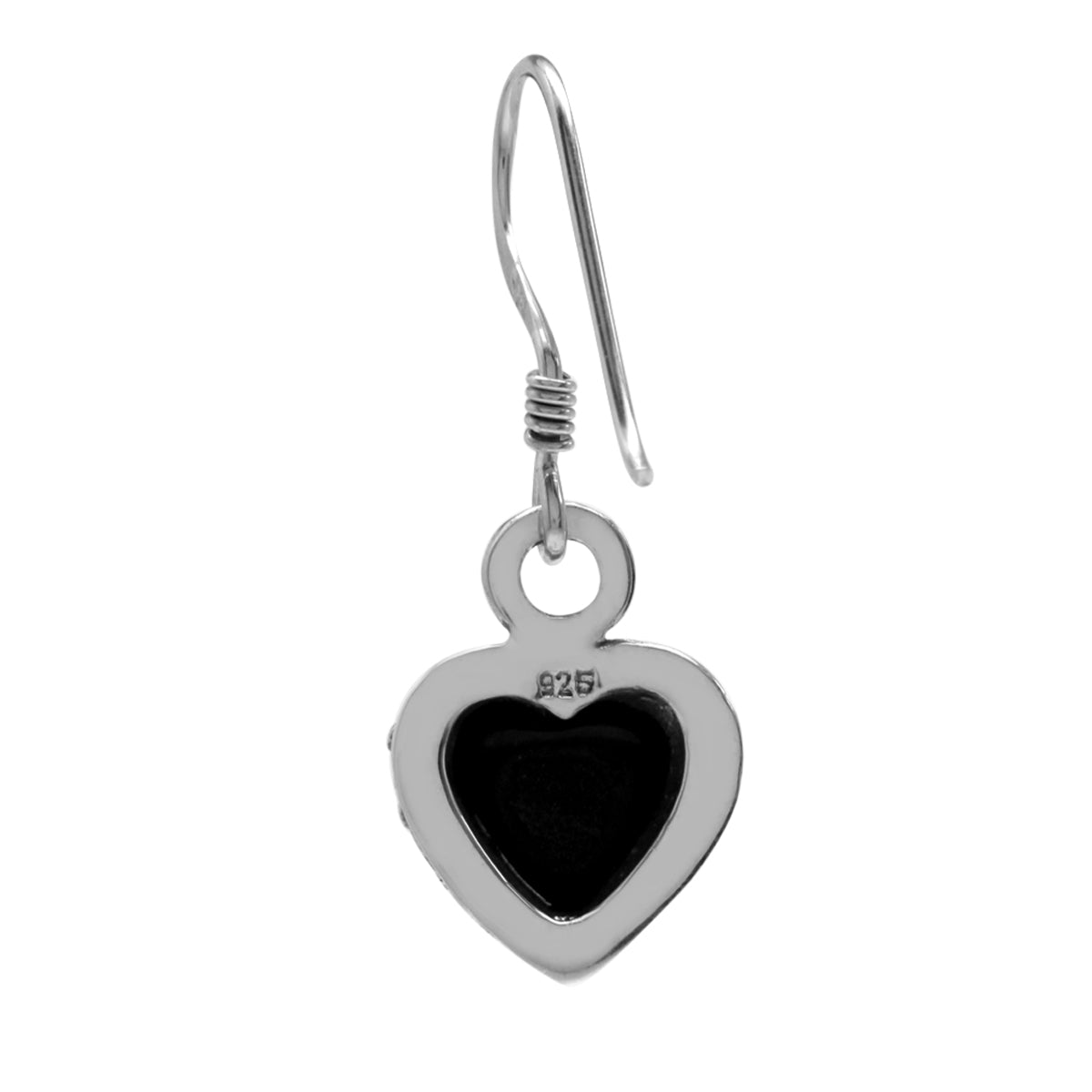 Heart Shape Created Black Onyx Inlay 925 Sterling Silver Dangle Hook Earrings - Silvershake-store
