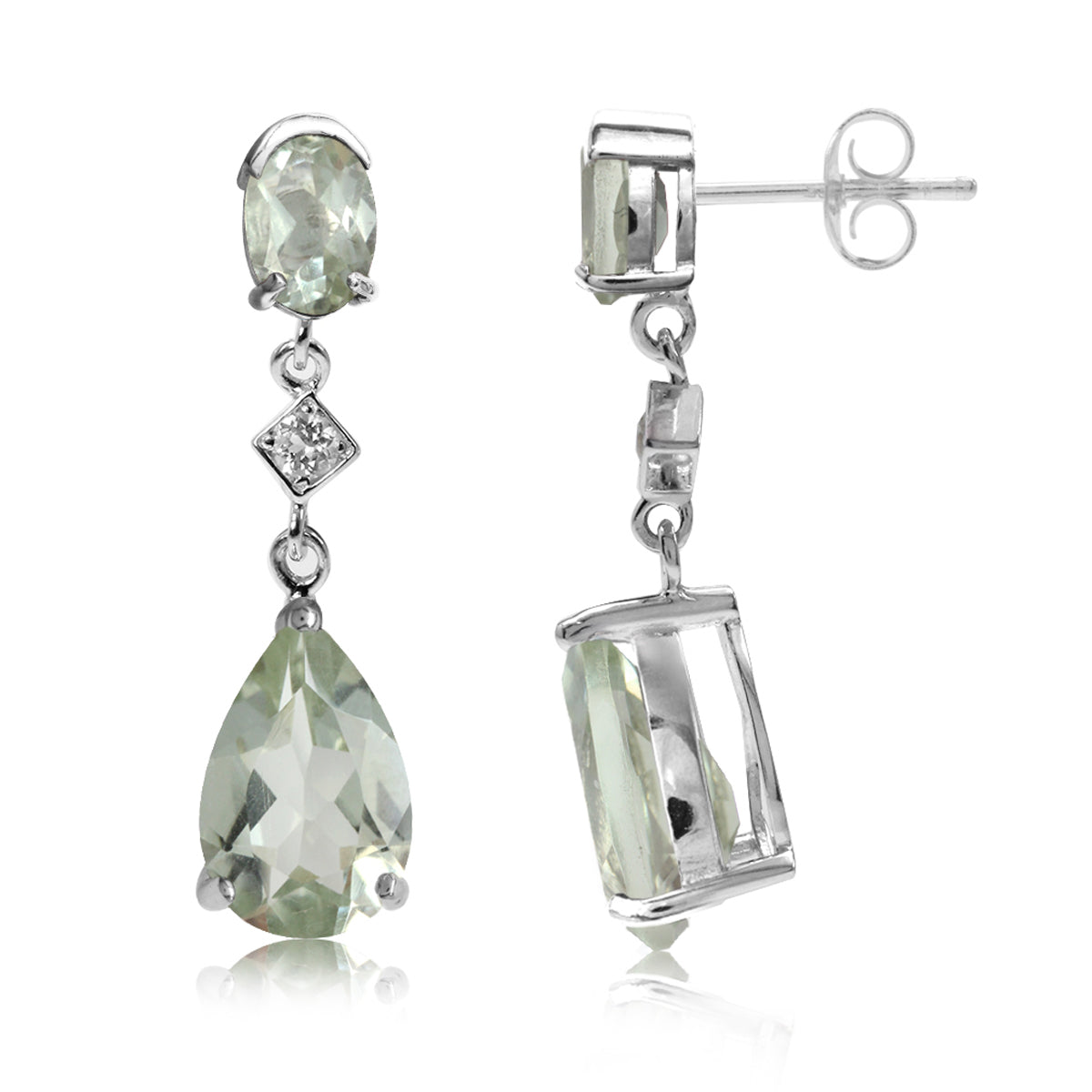 6.52ct. Genuine Green Amethyst and White Topaz 925 Sterling Silver Drop Dangle Stud Post Earrings - Silvershake-store