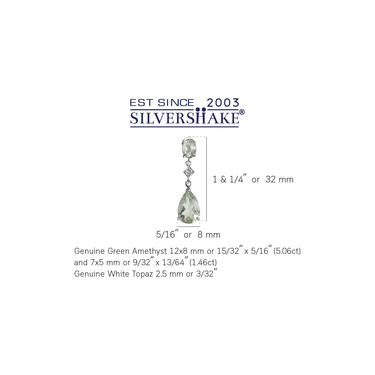 6.52ct. Genuine Green Amethyst and White Topaz 925 Sterling Silver Drop Dangle Stud Post Earrings - Silvershake-store