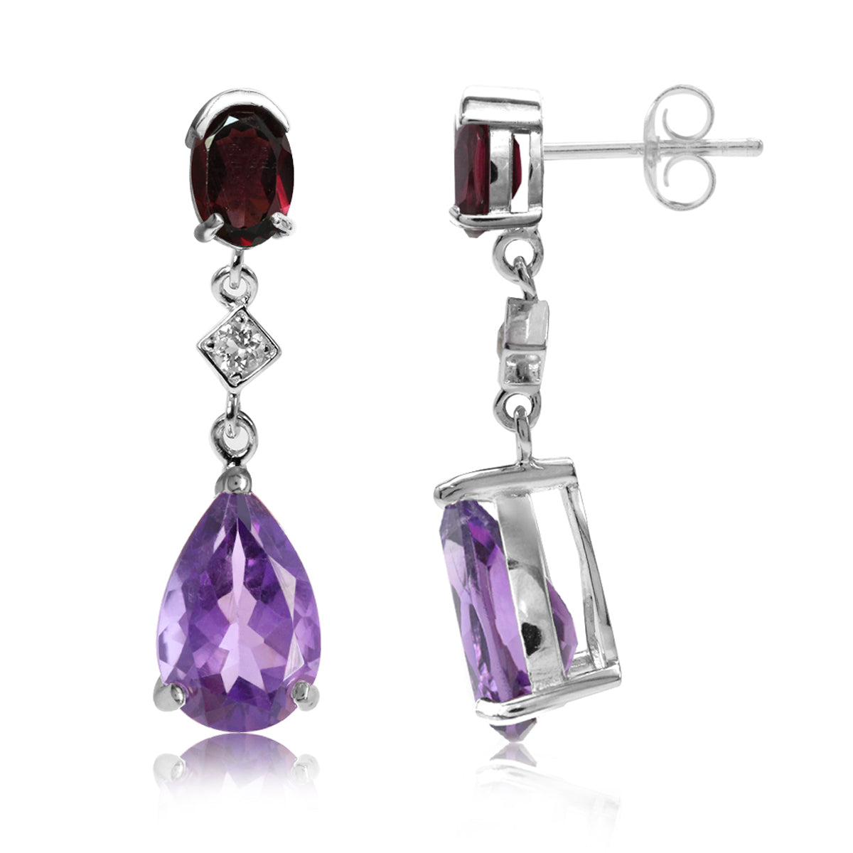 5.14ct. Natural Amethyst Rhodolite Garnet and Topaz 925 Sterling Silver Drop Dangle Stud Post Earrings - Silvershake-store