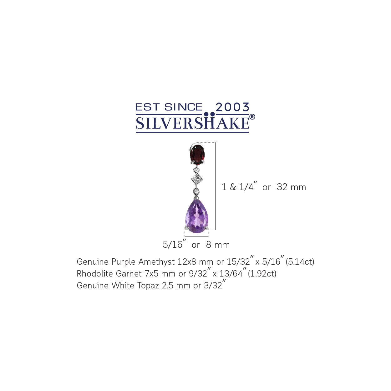 5.14ct. Natural Amethyst Rhodolite Garnet and Topaz 925 Sterling Silver Drop Dangle Stud Post Earrings - Silvershake-store
