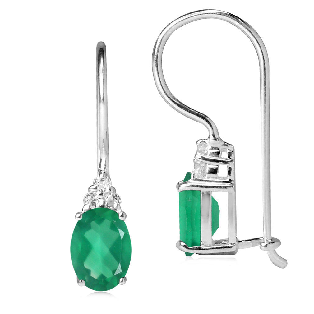 1.5ct. Natural Emerald Green Agate and White Topaz Gold Plated 925 Sterling Silver Hook Earrings - Silvershake-store