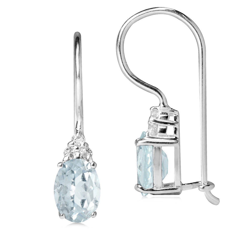 1.16ct. 7X5mm Oval Shape Genuine Light Blue Aquamarine and White Topaz 925 Sterling Silver Hook Closure Earrings - Silvershake-store