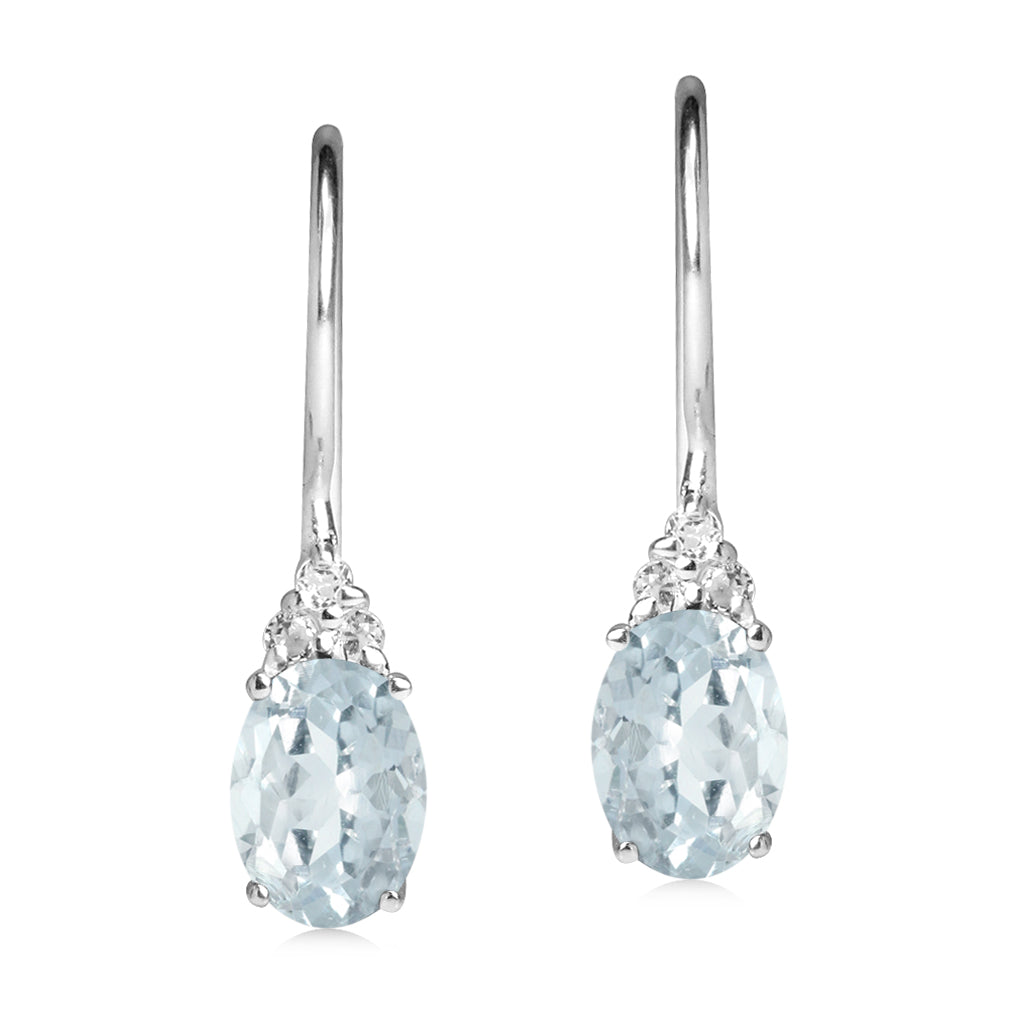 1.16ct. 7X5mm Oval Shape Genuine Light Blue Aquamarine and White Topaz 925 Sterling Silver Hook Closure Earrings - Silvershake-store