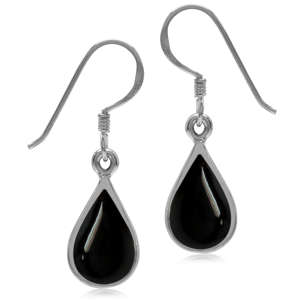 Created Black Onyx White Gold Plated 925 Sterling Silver Drop Dangle Earrings - Silvershake-store
