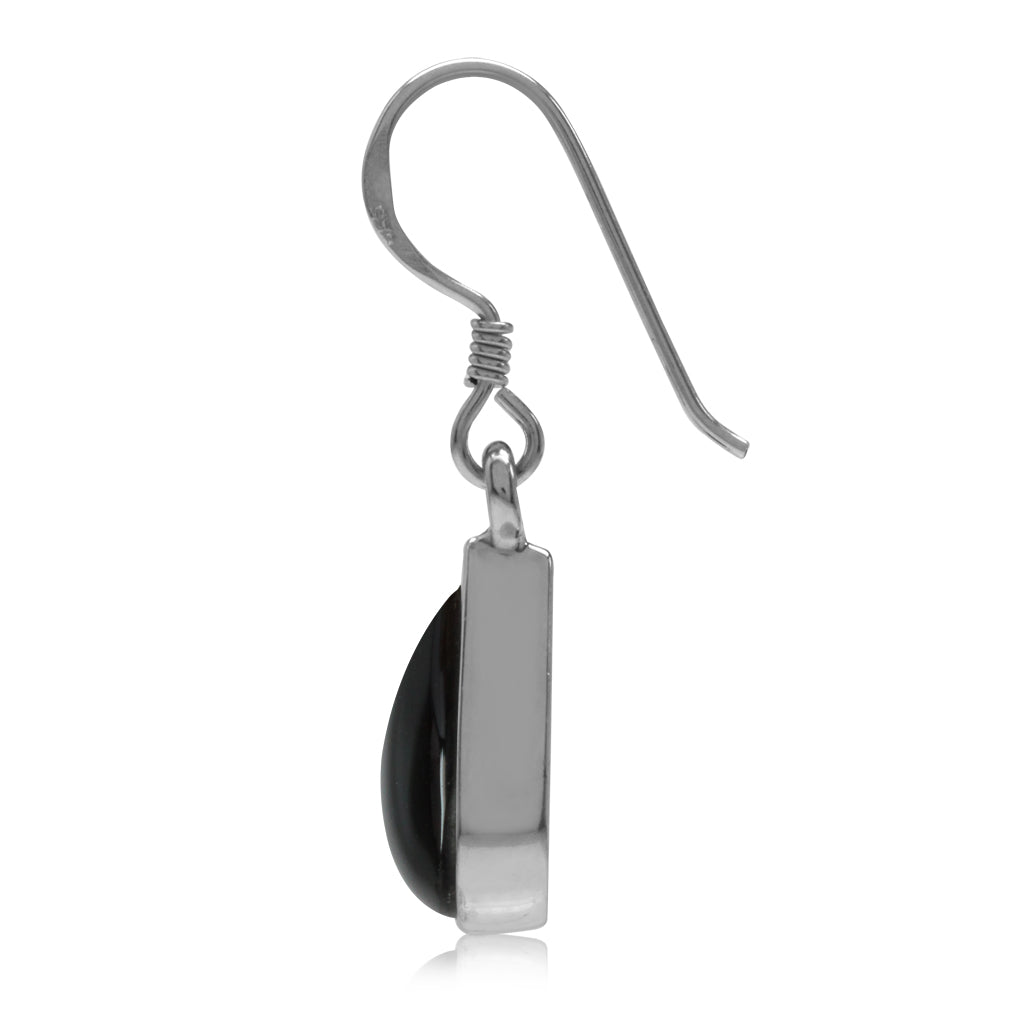 Created Black Onyx White Gold Plated 925 Sterling Silver Drop Dangle Earrings - Silvershake-store