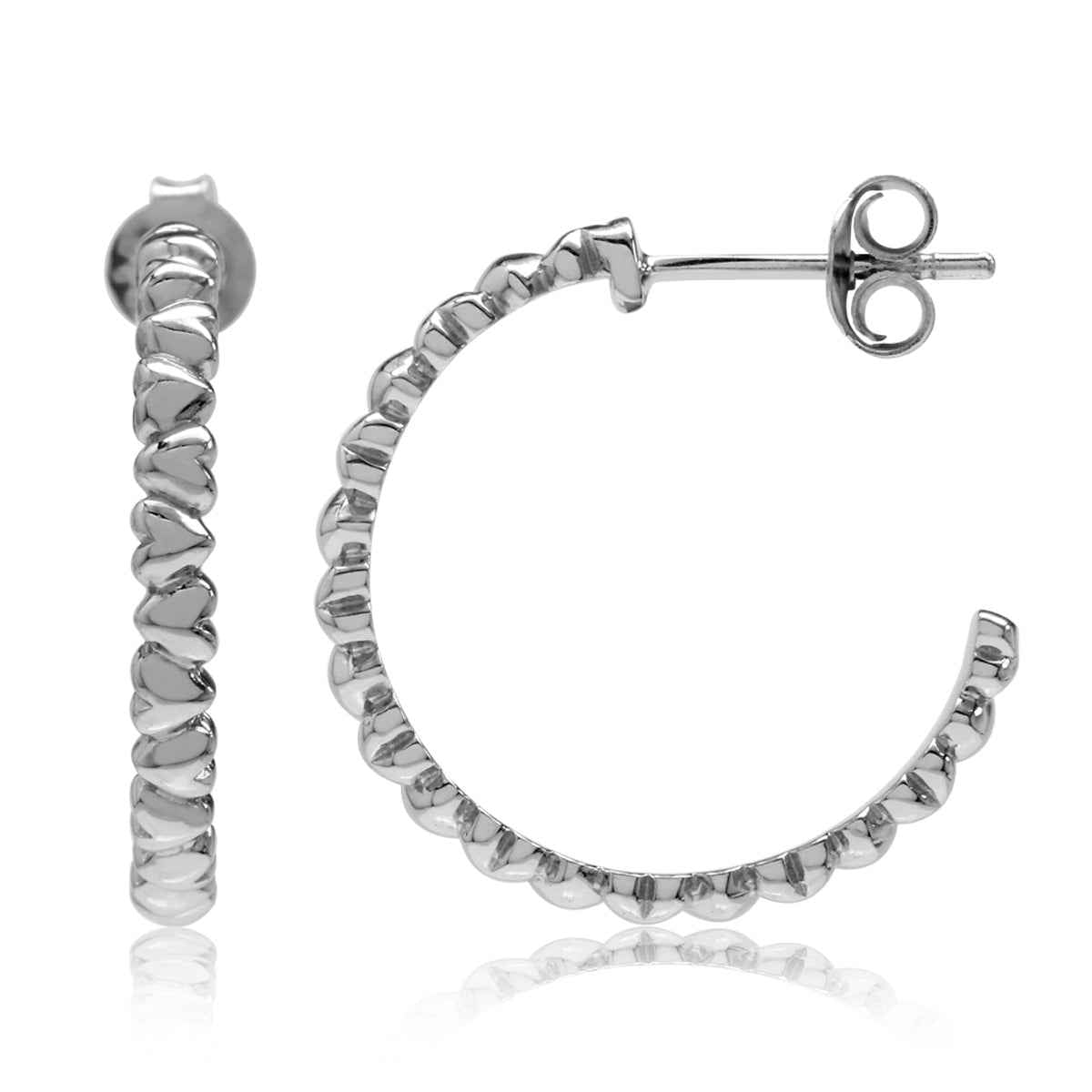 White Gold Plated 925 Sterling Silver Heart C Hoop Earrings