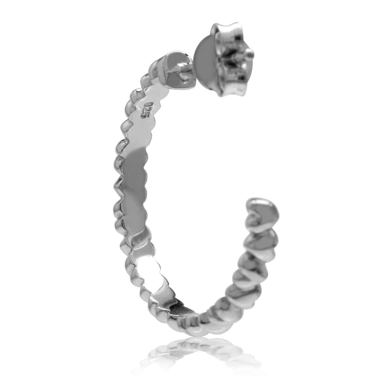 White Gold Plated 925 Sterling Silver Heart C Hoop Earrings