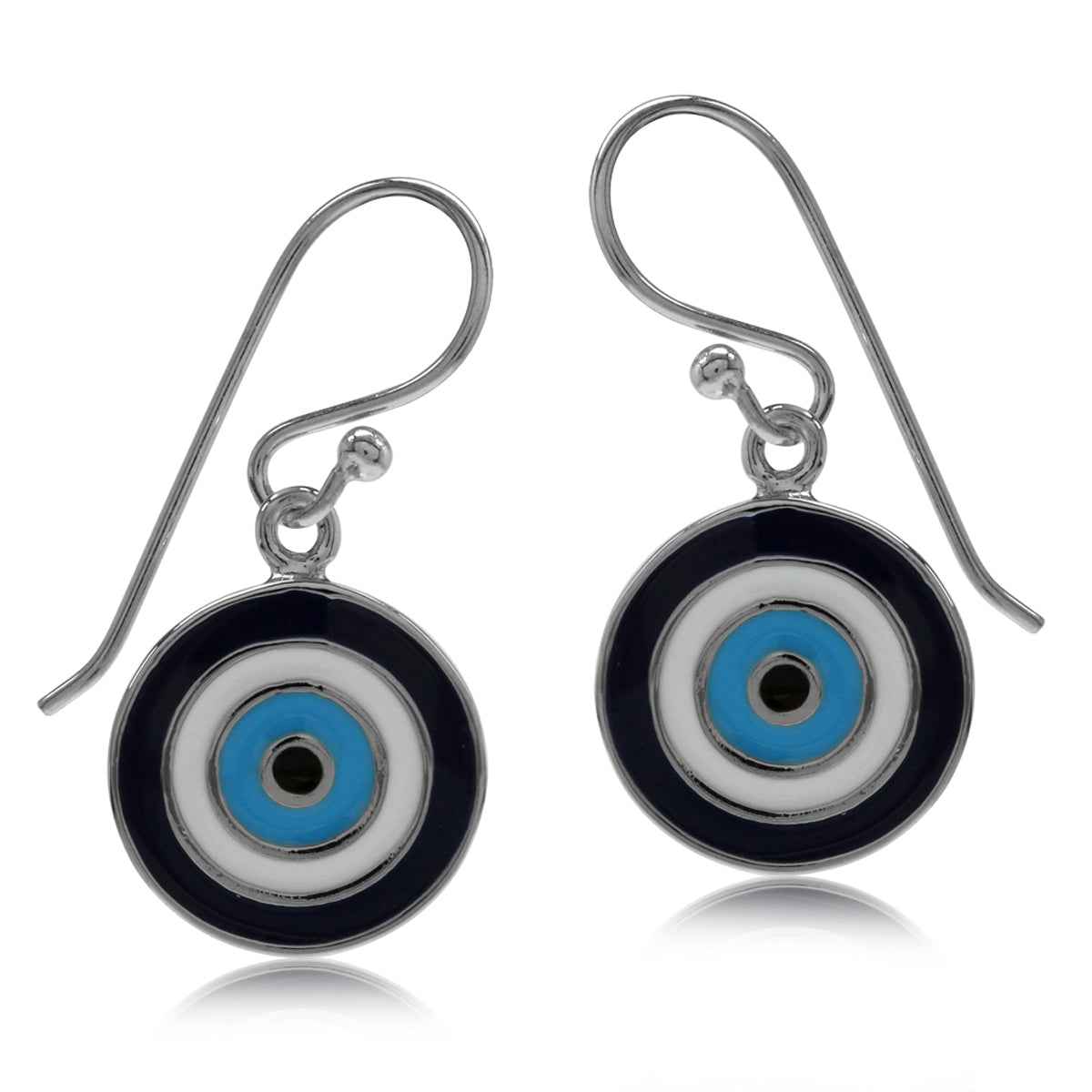 Blue and White Enamel Gold Plated 925 Sterling Silver Evil Eye Dangle Hook Earrings