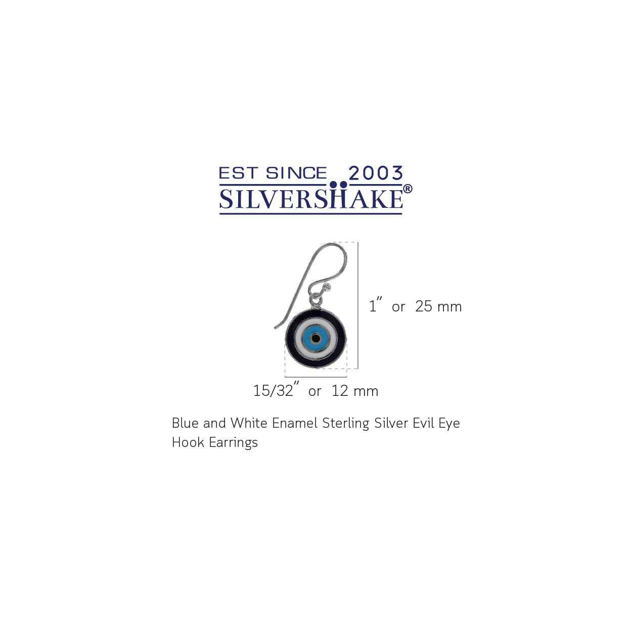 Blue and White Enamel Gold Plated 925 Sterling Silver Evil Eye Dangle Hook Earrings