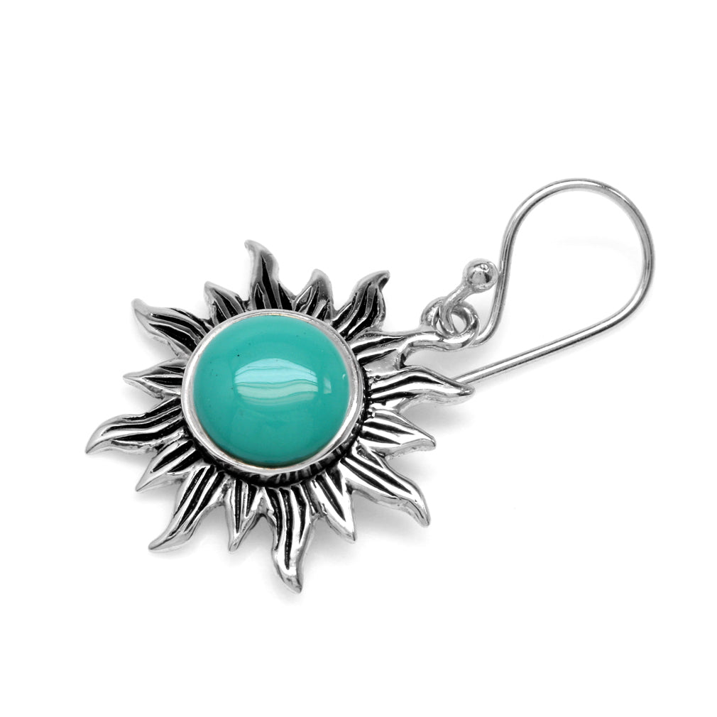Created Green Turquoise 925 Sterling Silver Sun Ray Inspired Dangle Hook Earrings - Silvershake-store