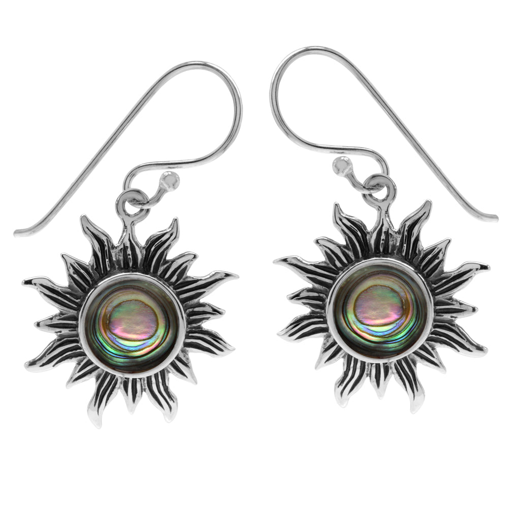 Abalone Paua Shell 925 Sterling Silver Sun Ray Inspired Dangle Hook Earrings - Silvershake-store