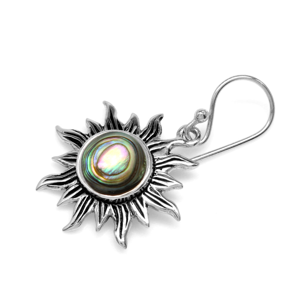 Abalone Paua Shell 925 Sterling Silver Sun Ray Inspired Dangle Hook Earrings - Silvershake-store