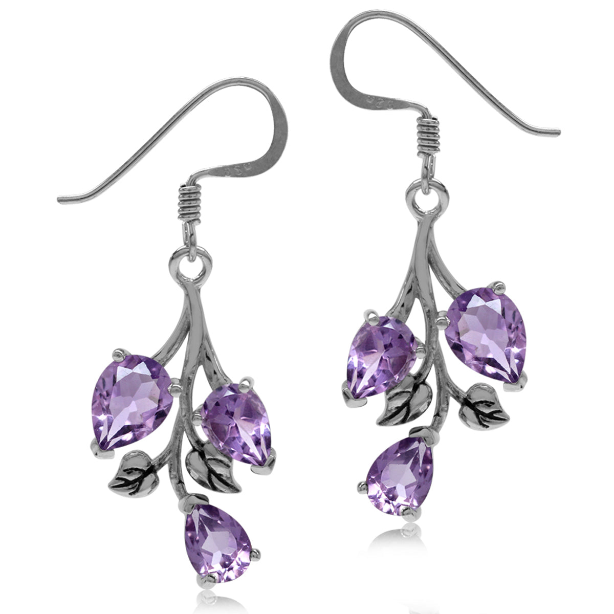 4.66 CTW Genuine Pear Shape Purple Amethyst 925 Sterling Silver Leaf Vintage Inspired Dangle Hook Earrings February Gemstone Birthstone Jewelry for Women - Silvershake-store