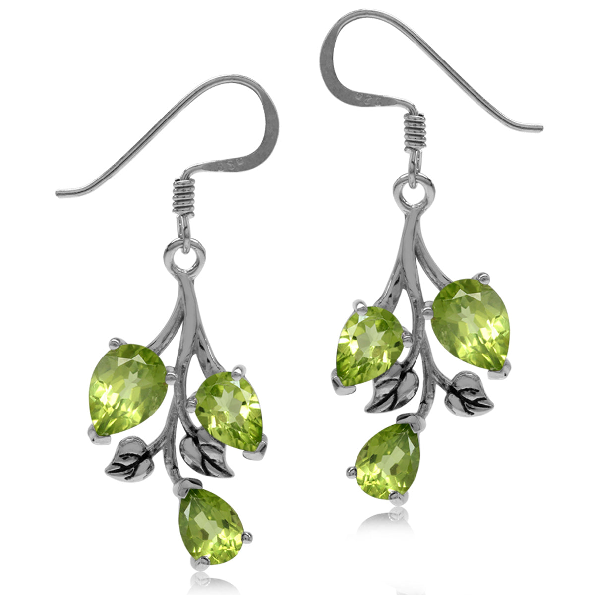 5.52ct. Natural Peridot 925 Sterling Silver Leaf Dangle Hook Earrings - Silvershake-store