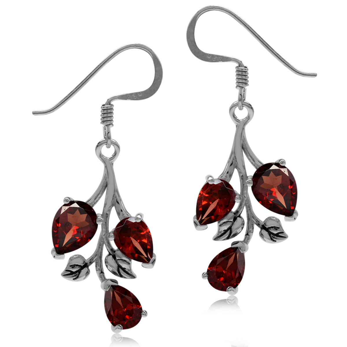5.7 CTW Natural Pear Shape Red Garnet 925 Sterling Silver Leaf Vintage Inspired Dangle Hook Earrings Jewelry for Women January Gemstone Birthstone - Silvershake-store