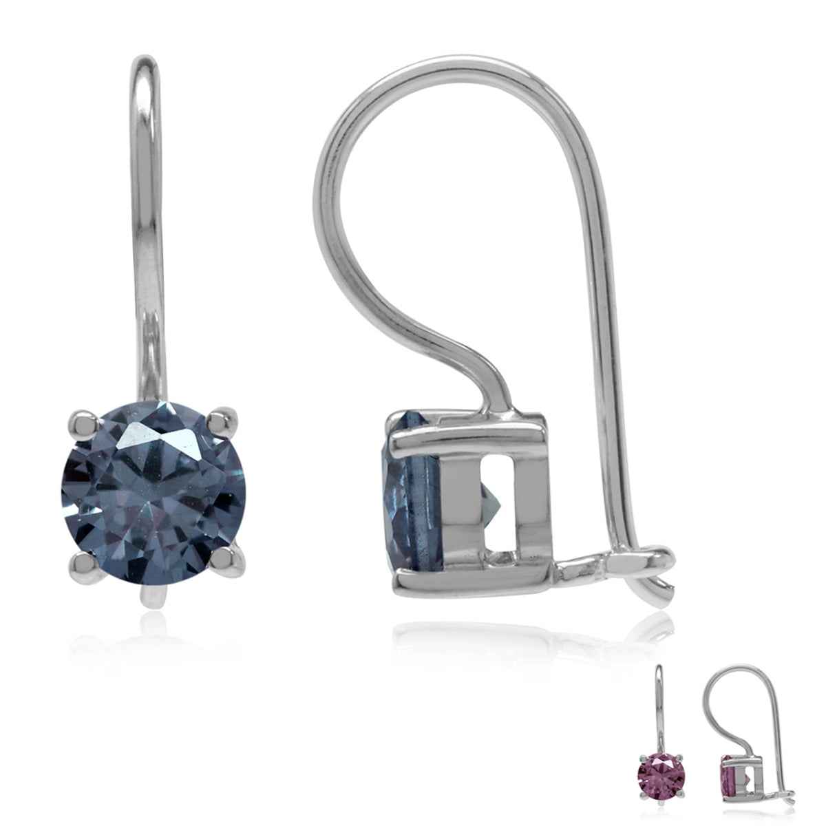 6MM Simulated Color Change Alexandrite White Gold Plated 925 Sterling Silver Closure Hook Earrings