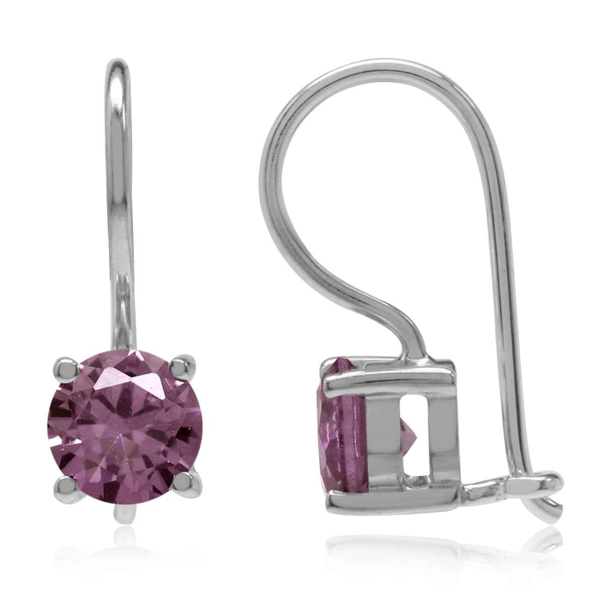 6MM Simulated Color Change Alexandrite White Gold Plated 925 Sterling Silver Closure Hook Earrings