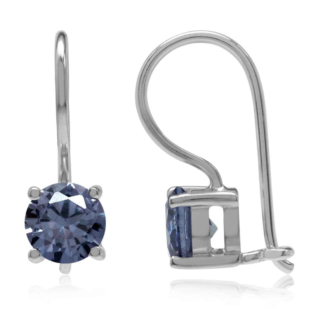 6MM Simulated Color Change Alexandrite White Gold Plated 925 Sterling Silver Closure Hook Earrings