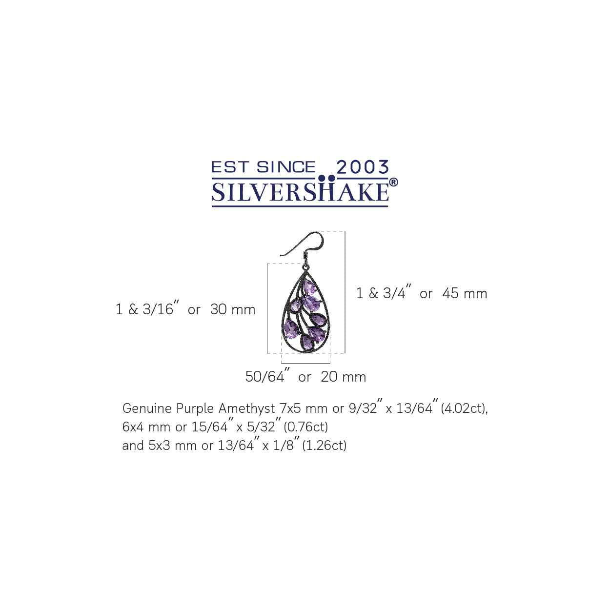 6.04ct. Natural Amethyst Black Rhodium Plated 925 Sterling Silver Drop Dangle Earrings