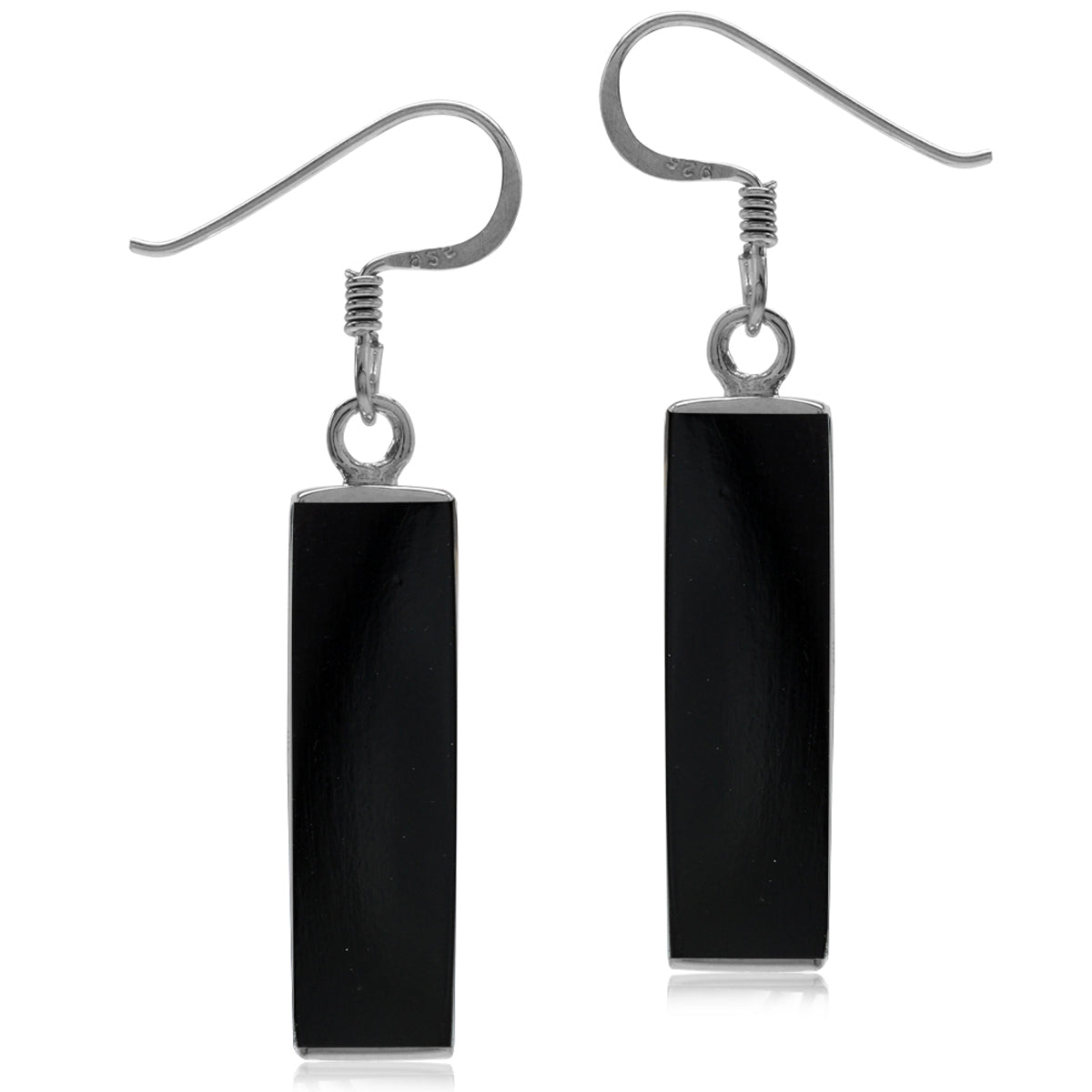Long Black Created Onyx White Gold Plated 925 Sterling Silver Dangle Hook Earrings - Silvershake-store