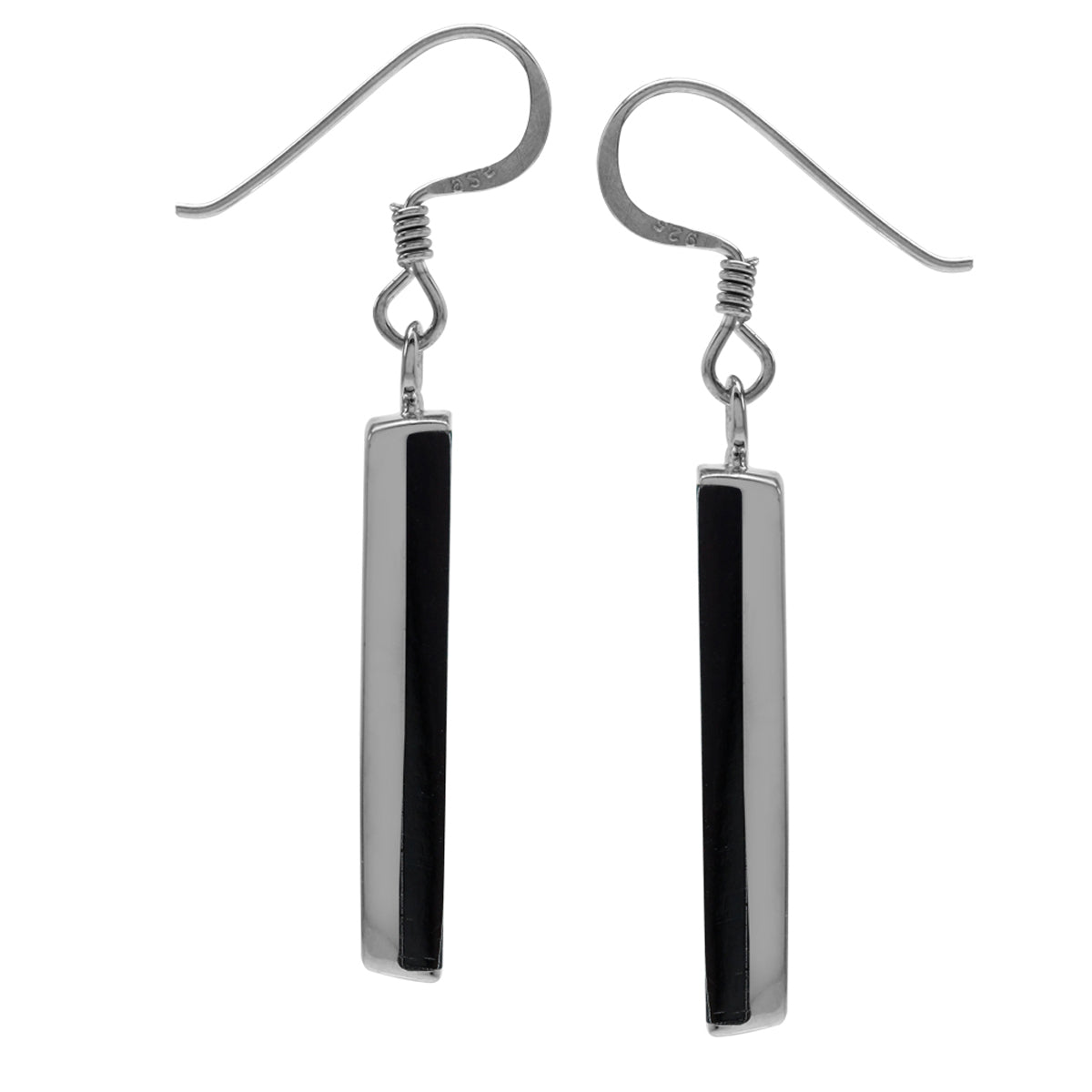Long Black Created Onyx White Gold Plated 925 Sterling Silver Dangle Hook Earrings - Silvershake-store