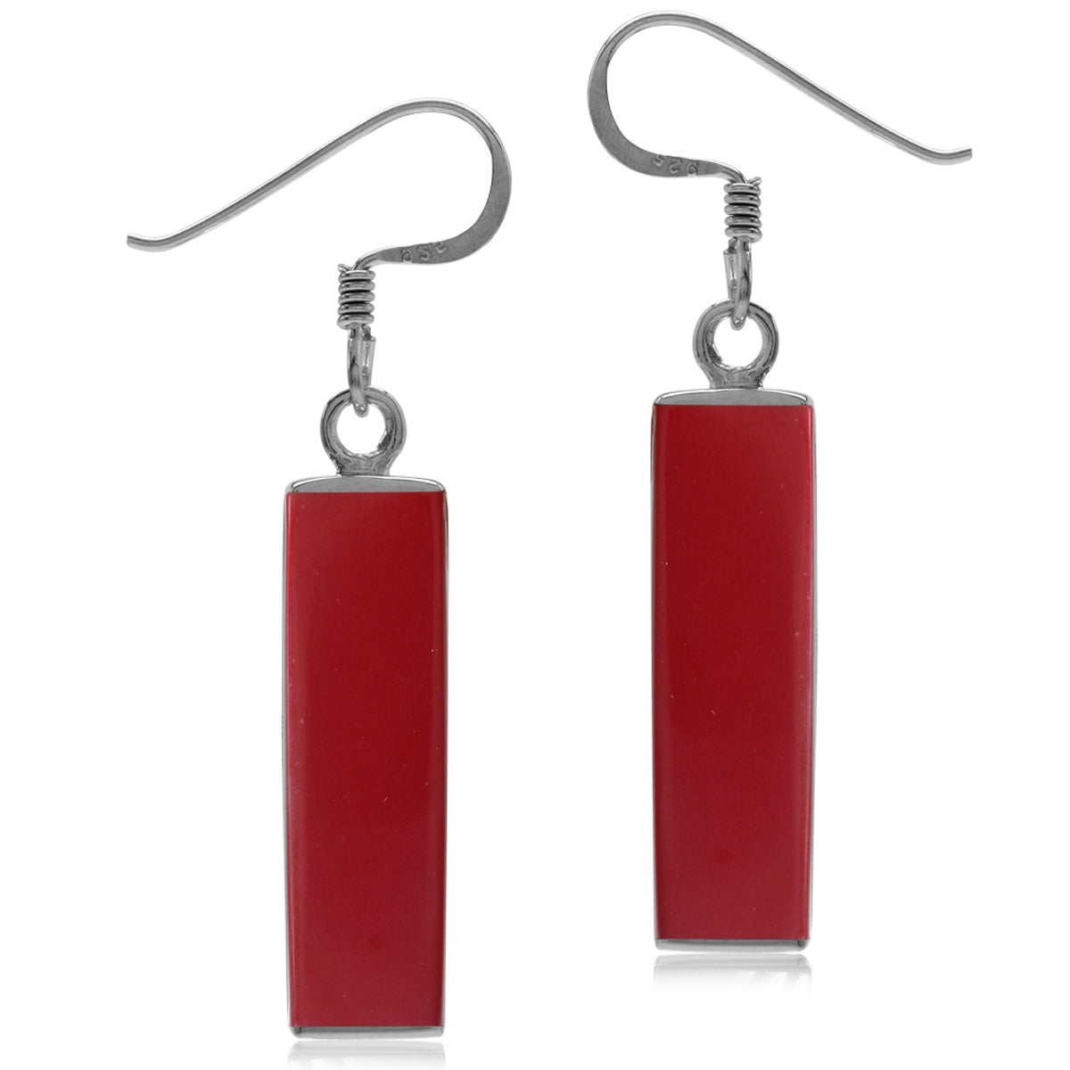 Long Red Created Coral White Gold Plated 925 Sterling Silver Dangle Hook Earrings - Silvershake-store
