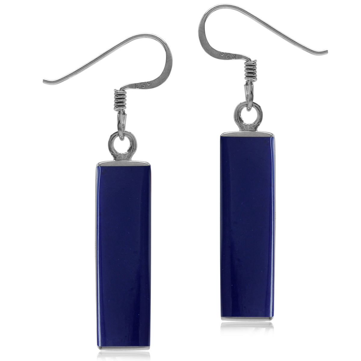 Long Created Blue Lapis White Gold Plated 925 Sterling Silver Dangle Hook Earrings - Silvershake-store