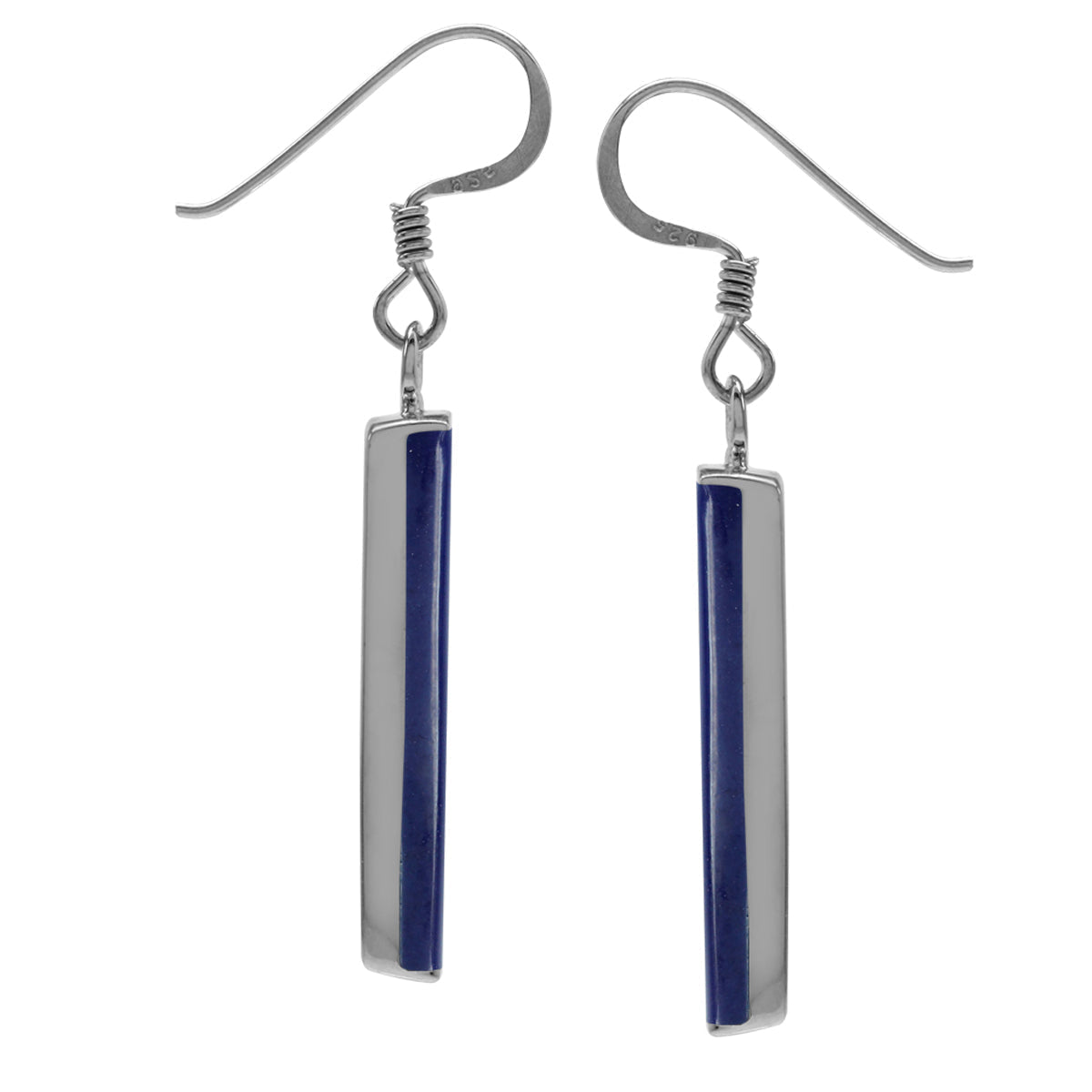 Long Created Blue Lapis White Gold Plated 925 Sterling Silver Dangle Hook Earrings - Silvershake-store
