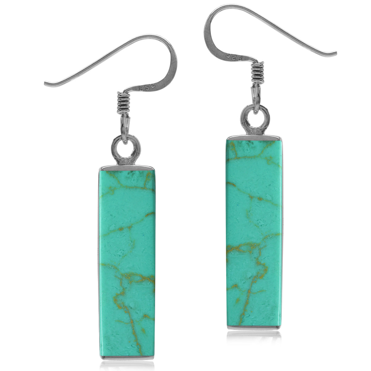 Long Green Created Turquoise White Gold Plated 925 Sterling Silver Dangle Hook Earrings - Silvershake-store