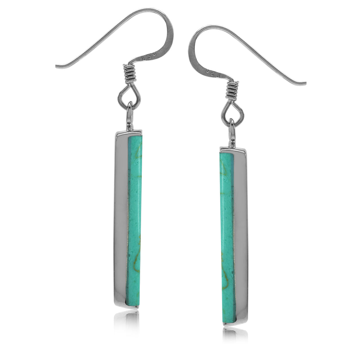 Long Green Created Turquoise White Gold Plated 925 Sterling Silver Dangle Hook Earrings - Silvershake-store