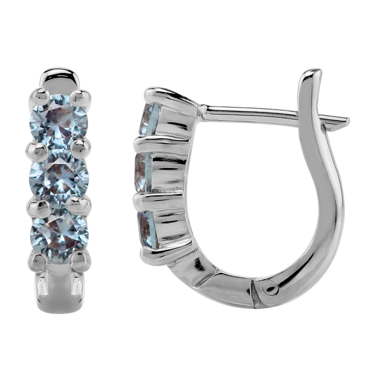 3-Stone 3MM Created Round Shape Color Change Alexandrite White Gold Plated 925 Sterling Silver English Huggie Hoop Earrings June Gemstone Birthstone - Silvershake-store