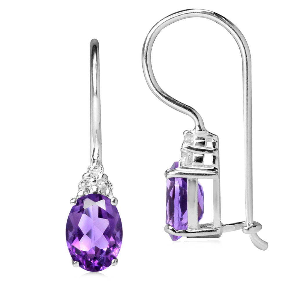 1.42ct. Natural African Amethyst and White Topaz 925 Sterling Silver Hook Closure Earrings - Silvershake-store