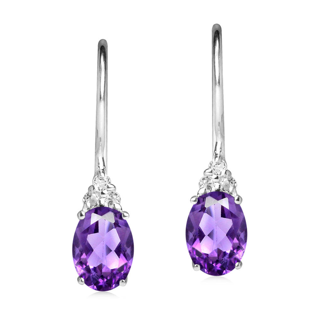 1.42ct. Natural African Amethyst and White Topaz 925 Sterling Silver Hook Closure Earrings - Silvershake-store