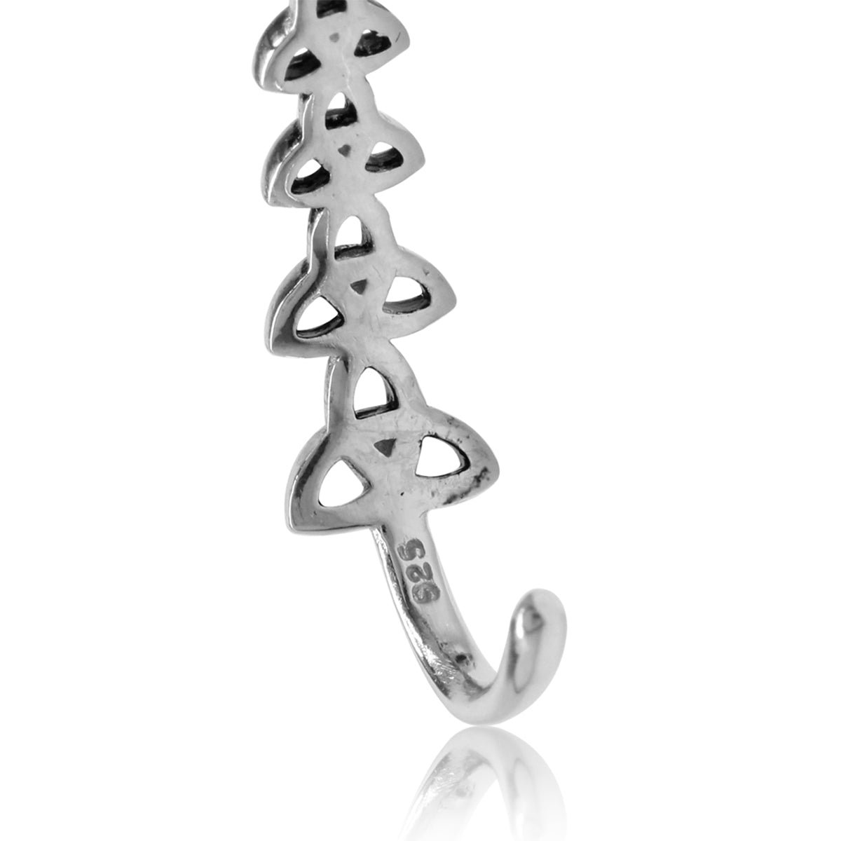 925 Sterling Silver Triquetra Celtic Knot J Hoop Earrings