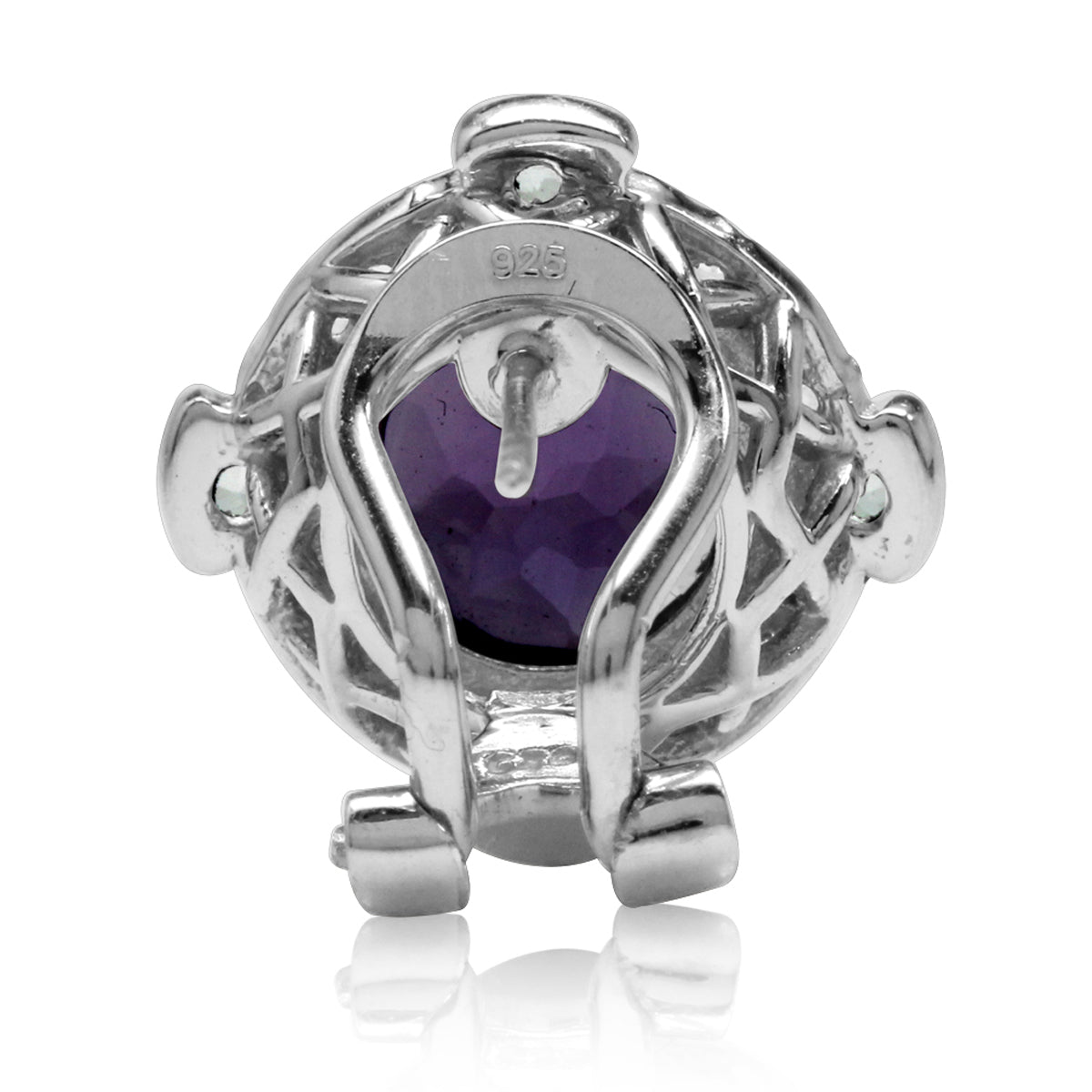 3.4ct. Genuine Round Shape Amethyst Gold Plated 925 Sterling Silver Omega Clip Post Earrings