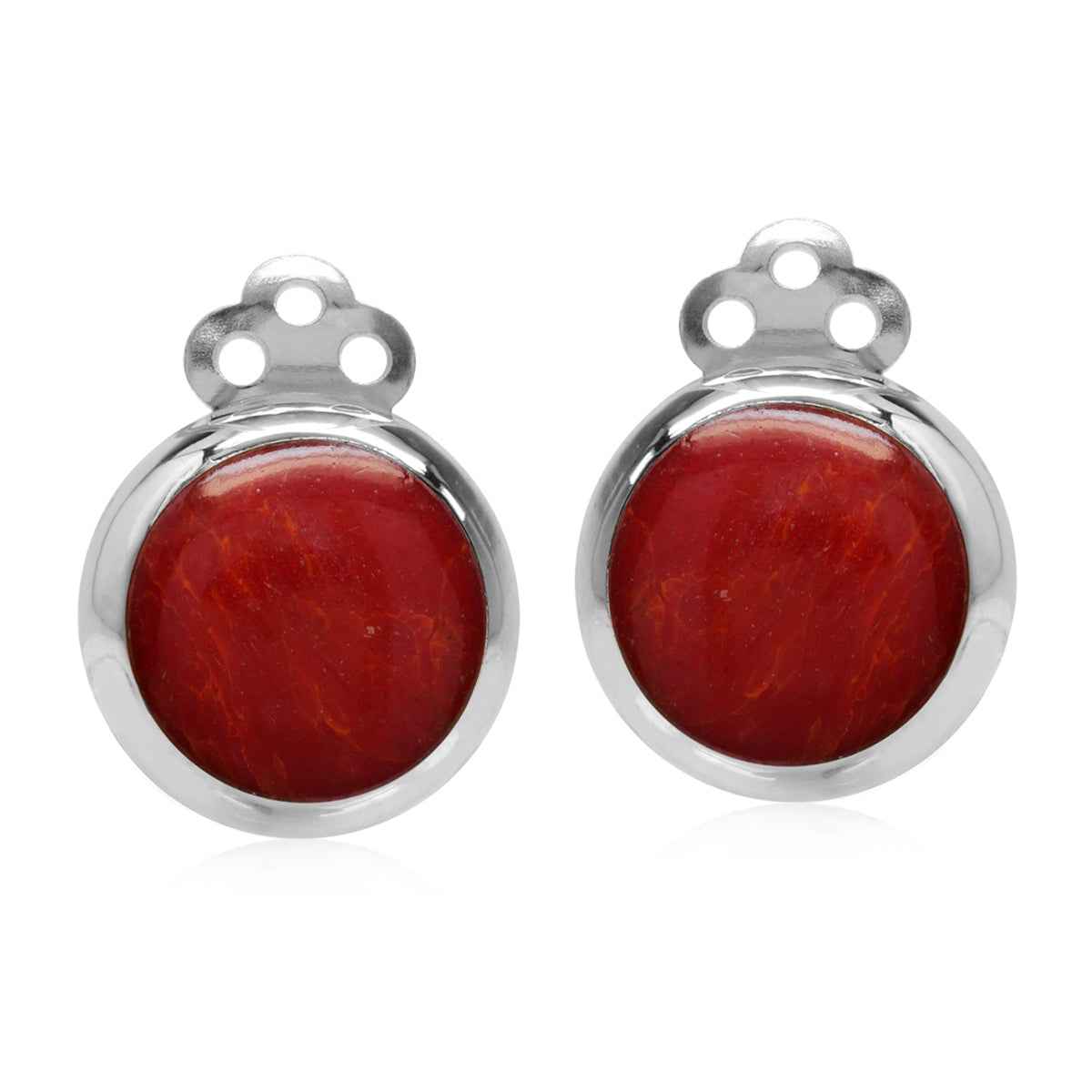 Created Red Coral 925 Sterling Silver 14mm Round Disc Shape Clip on Earrings